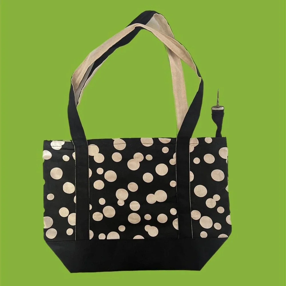 Black and White Polka Dot Canvas Tote Bag - Picture 1 of 4